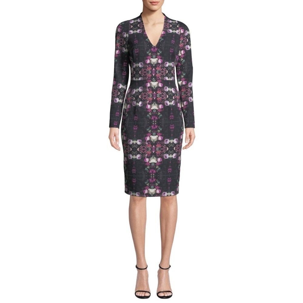 Black Halo Mindy Long-Sleeve Printed Sheath Dress